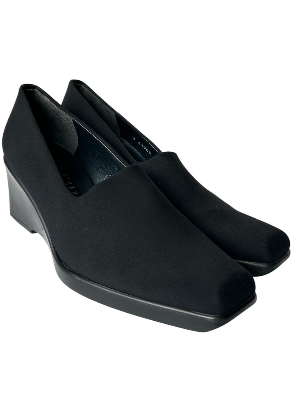 Stuart Weitzman High Vamp Square Toe Pumps Black 9.5 AA Narrow 90s Minimalist - Picture 12 of 12